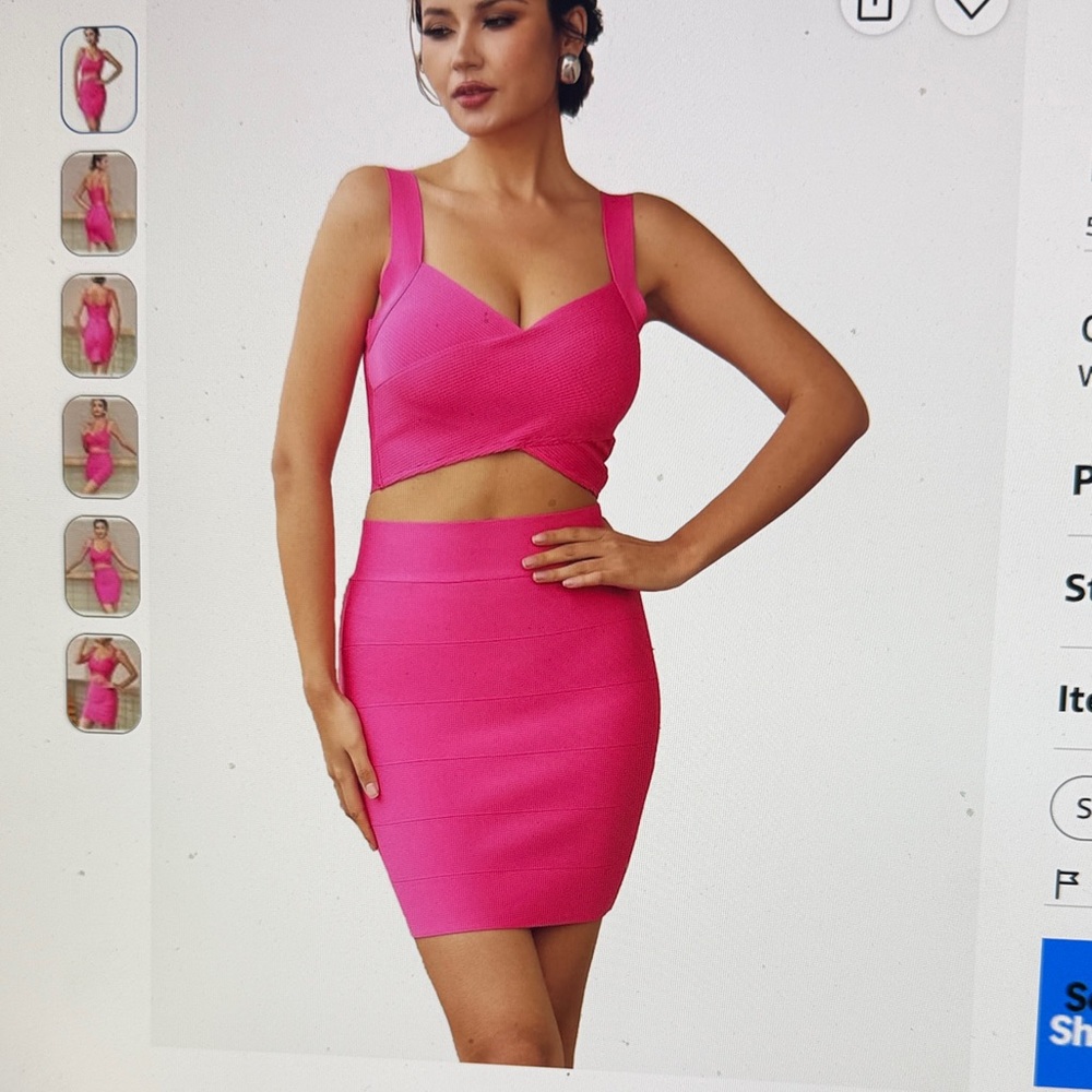 Fitted Hot Pink Bandage Midi Skirt - Women